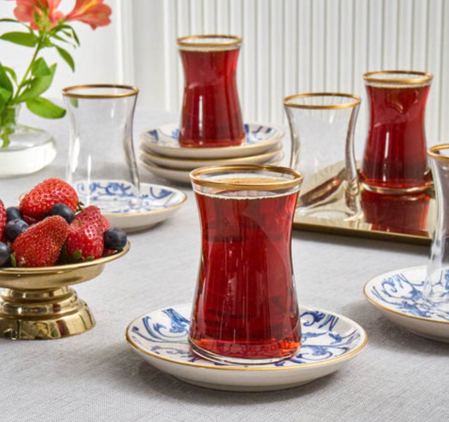 Karaca Mare 12-Piece Glass Turkish Tea Set for 6 People, 170ml, Transparent