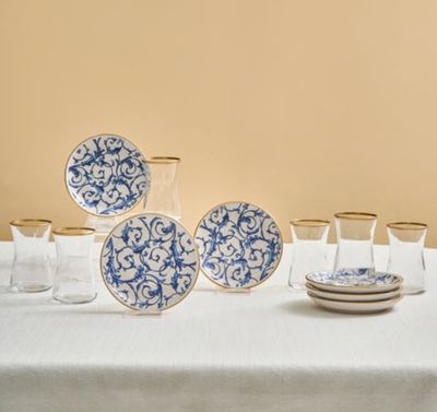 Karaca Mare 12-Piece Glass Turkish Tea Set for 6 People, 170ml, Transparent