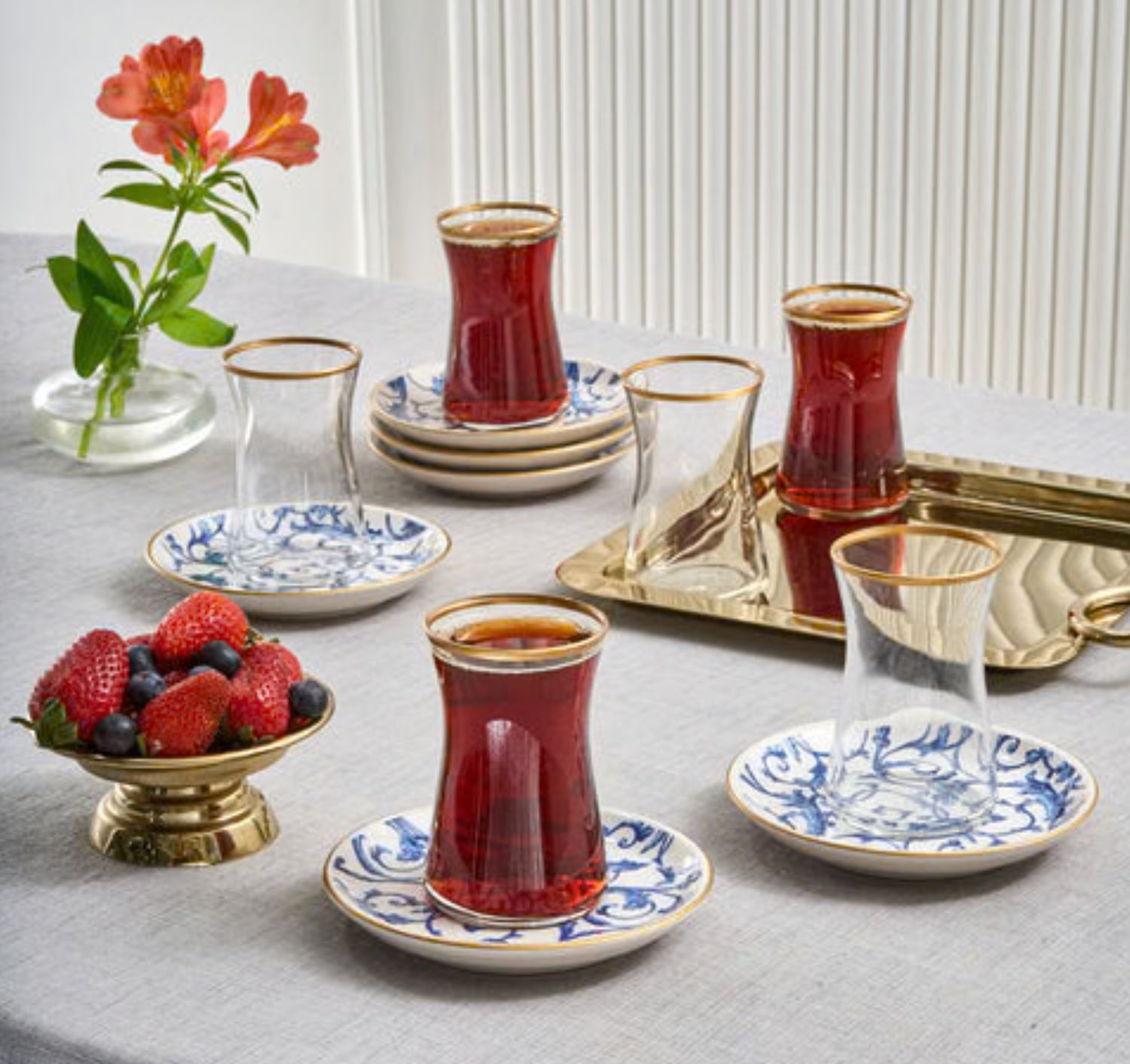 Karaca Mare 12-Piece Glass Turkish Tea Set for 6 People, 170ml, Transparent