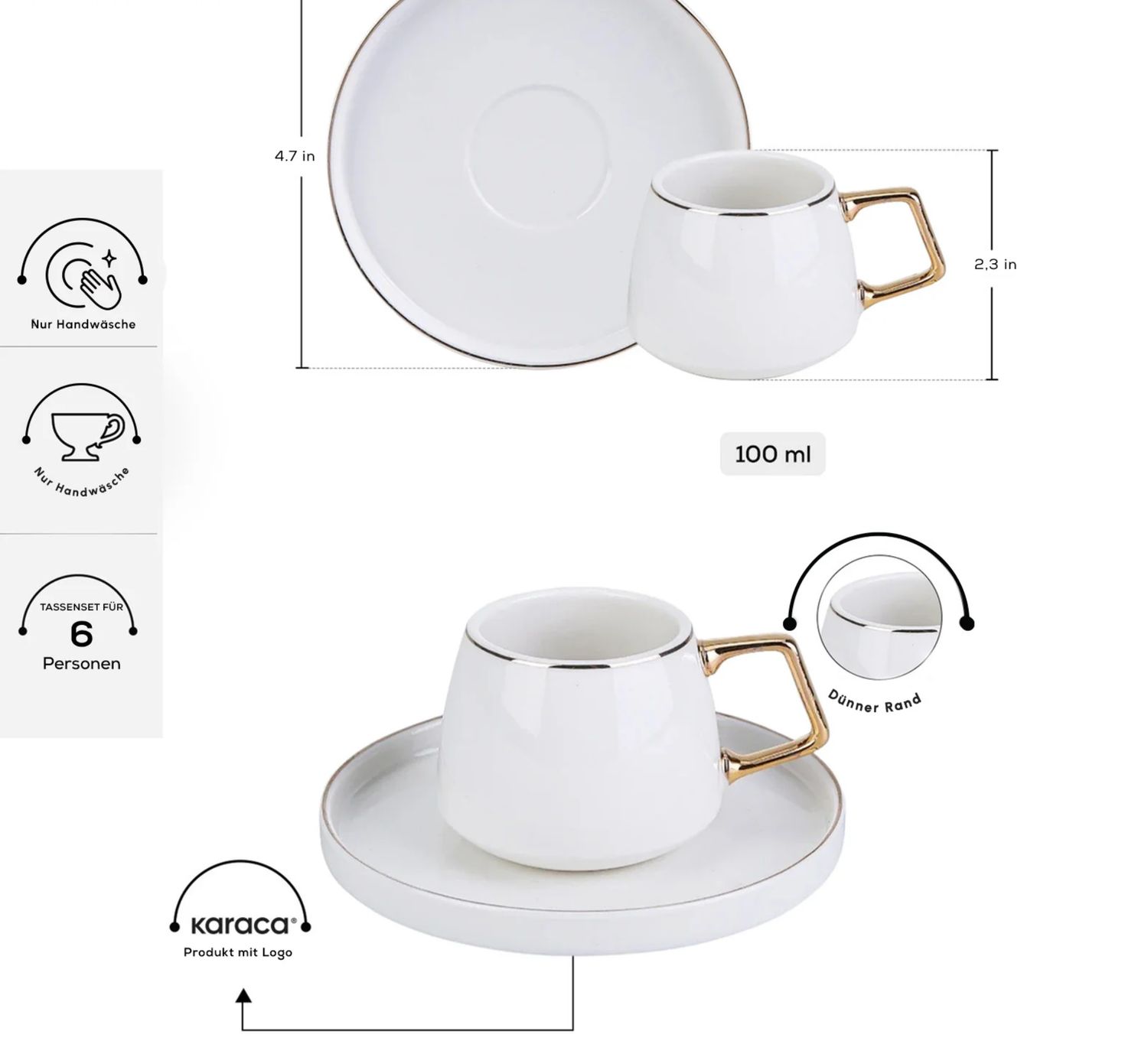Karaca Saturn 6 Kişilik Kahve Fincanı Takımı 90 ml Gold