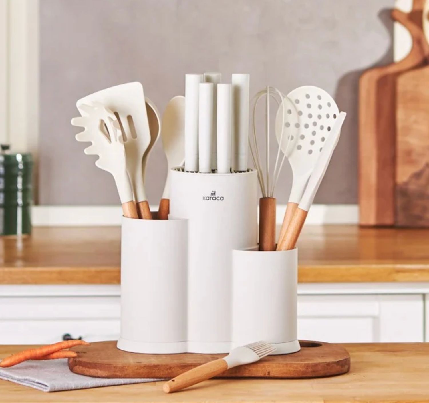Karaca Burby 14-delige messen en keukengerei set | creme