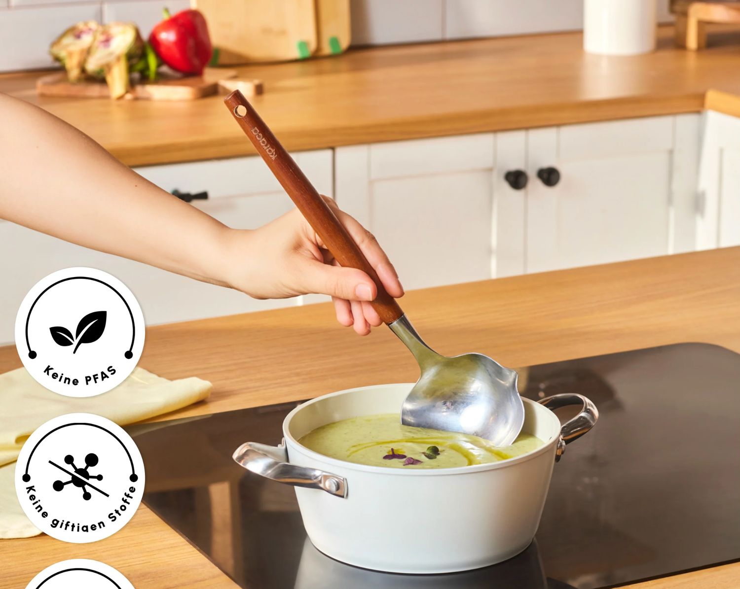 Karaca Swiss Crystal Almond Cream Stainless Steel Handle Casserole 18 cm