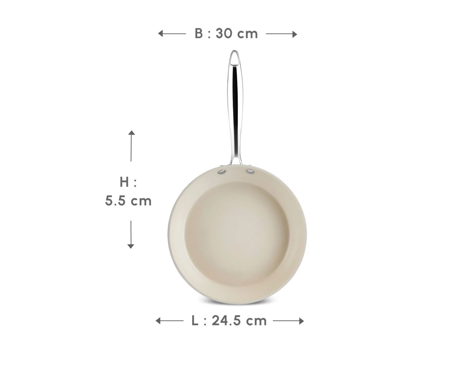 Karaca Swiss Crystal Almond Cream Stainless Steel Handle Pan 30 cm