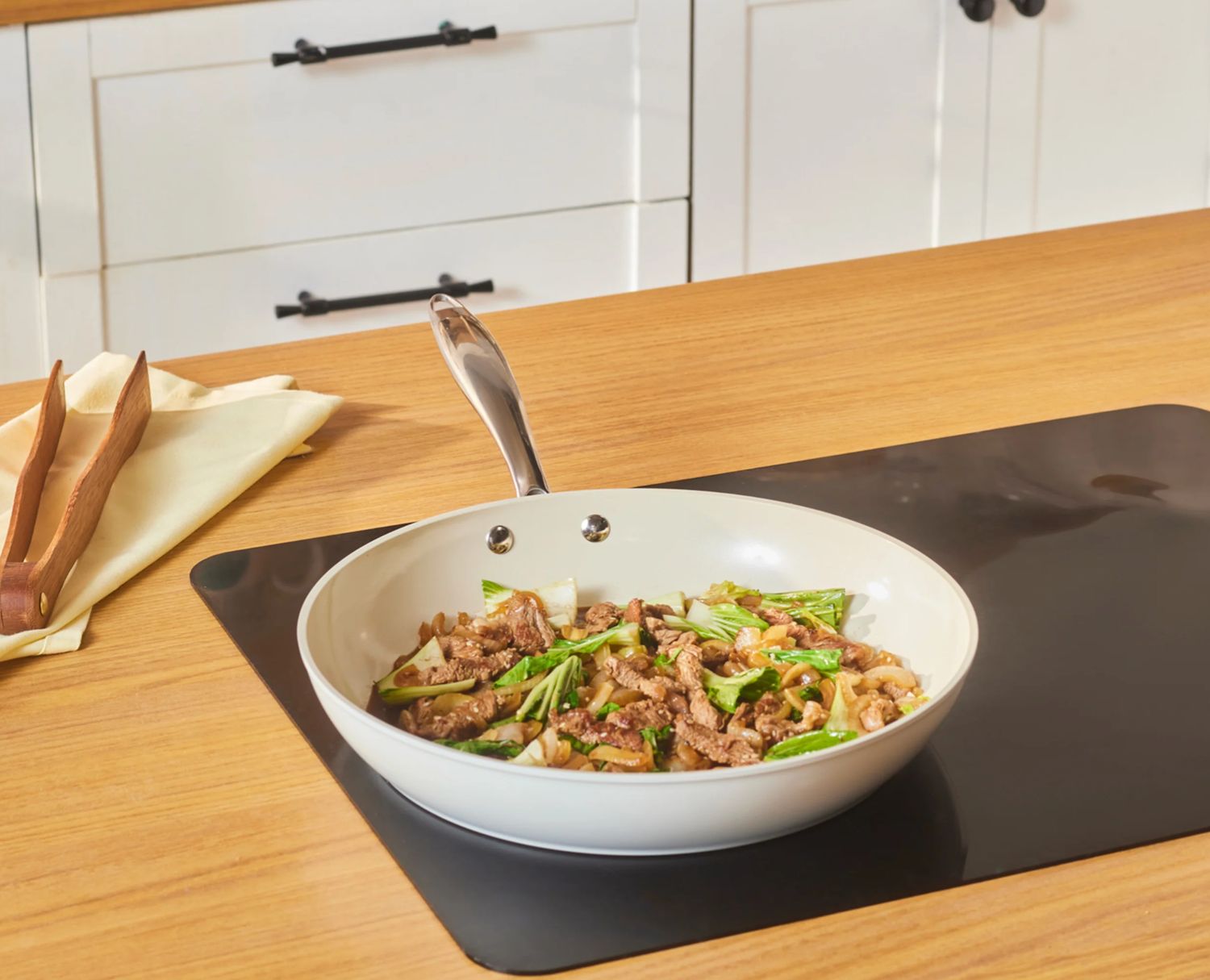 Karaca Swiss Crystal Almond Cream Stainless Steel Handle Pan 30 cm