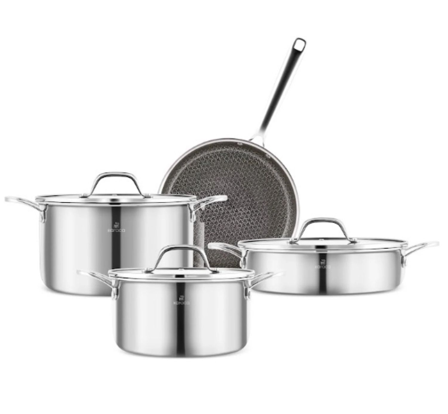 Karaca 3-PLY roestvrijstalen Sparkle 7-delige antiaanbak inductie kookpotten set, zilver