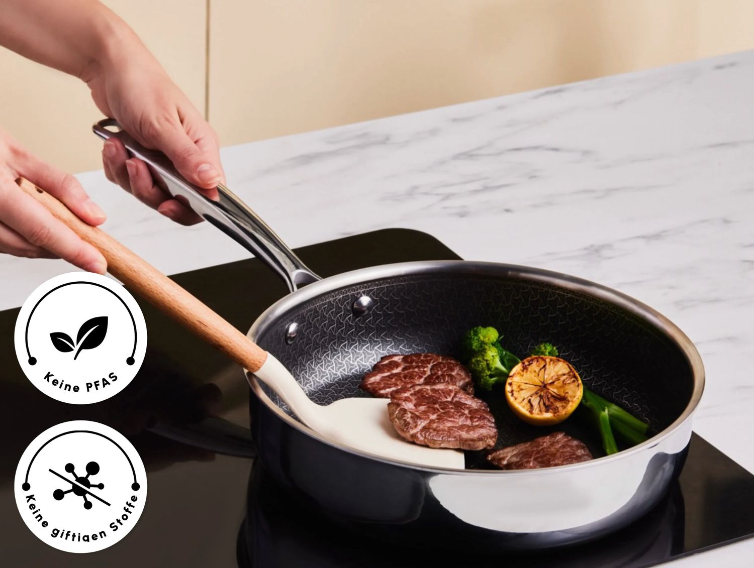 Karaca 3-PLY roestvrijstalen Sparkle 7-delige antiaanbak inductie kookpotten set, zilver