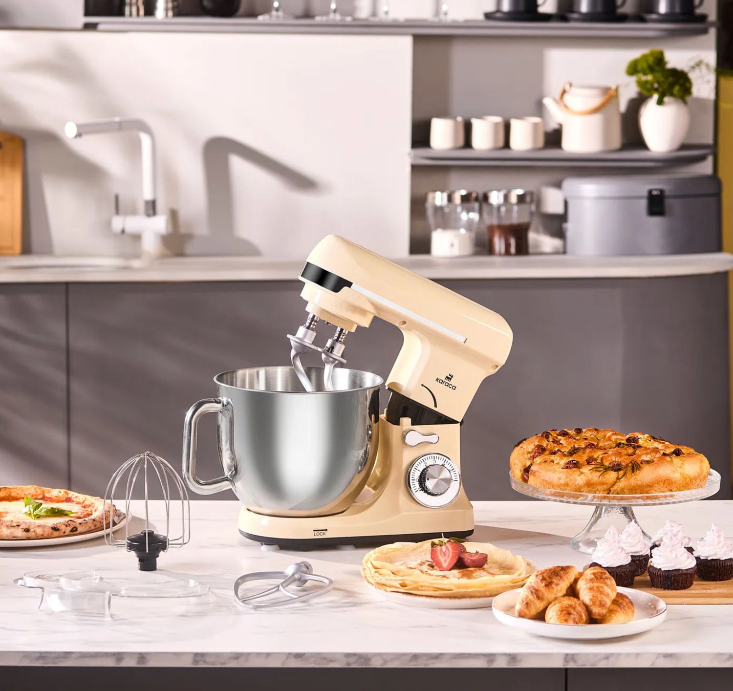 Karaca Blendburst Staande Mixer, 5.7L, 1400W, Iconic Beige