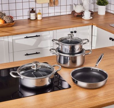Karaca 3Ply, roestvrijstalen Guardian 7-delige inductiekookset, zilver