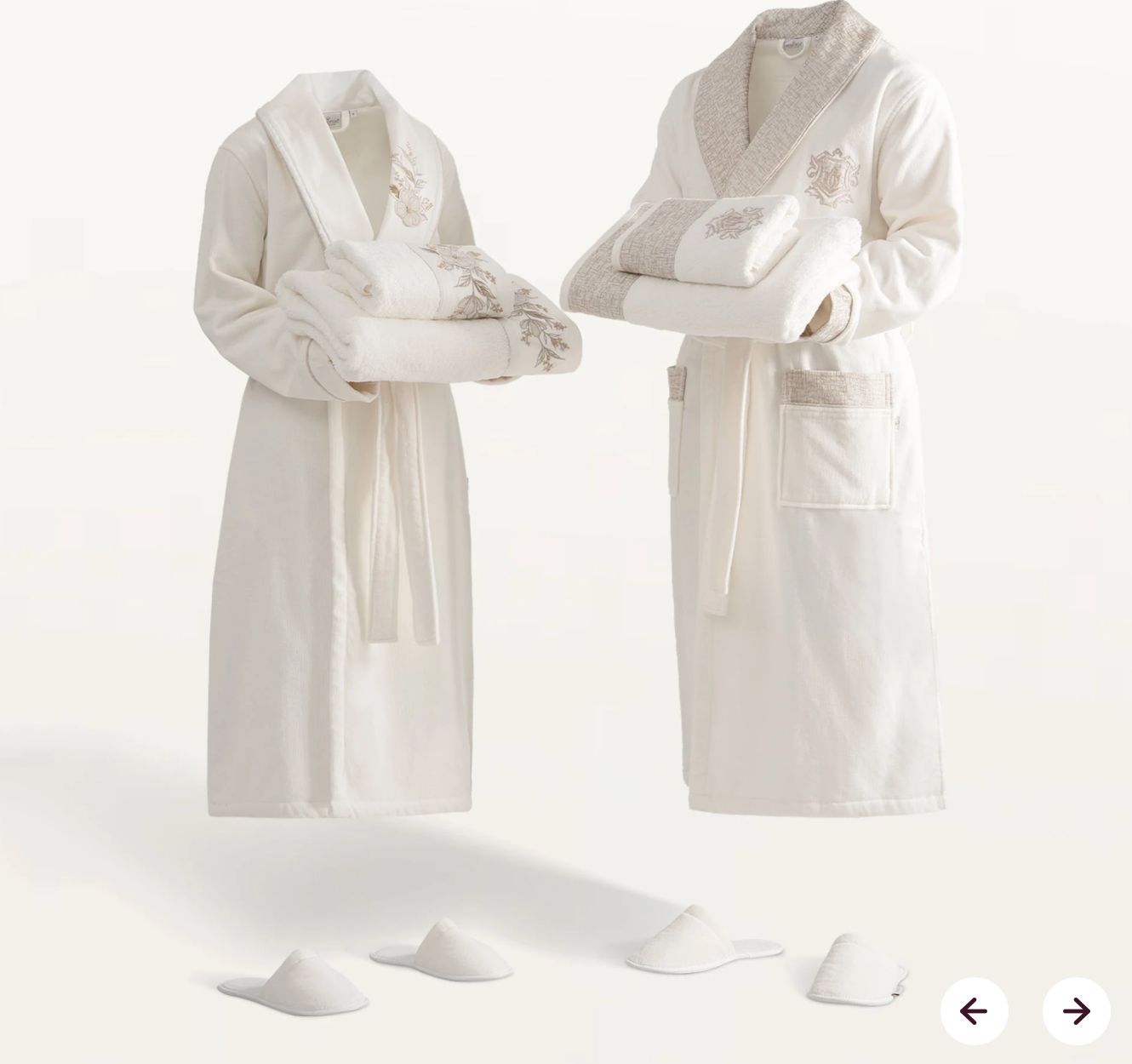 Ecocotton Vanya Familie Badjas Set 100% Biologisch Katoen Geborduurd Crème/Crème - M/L