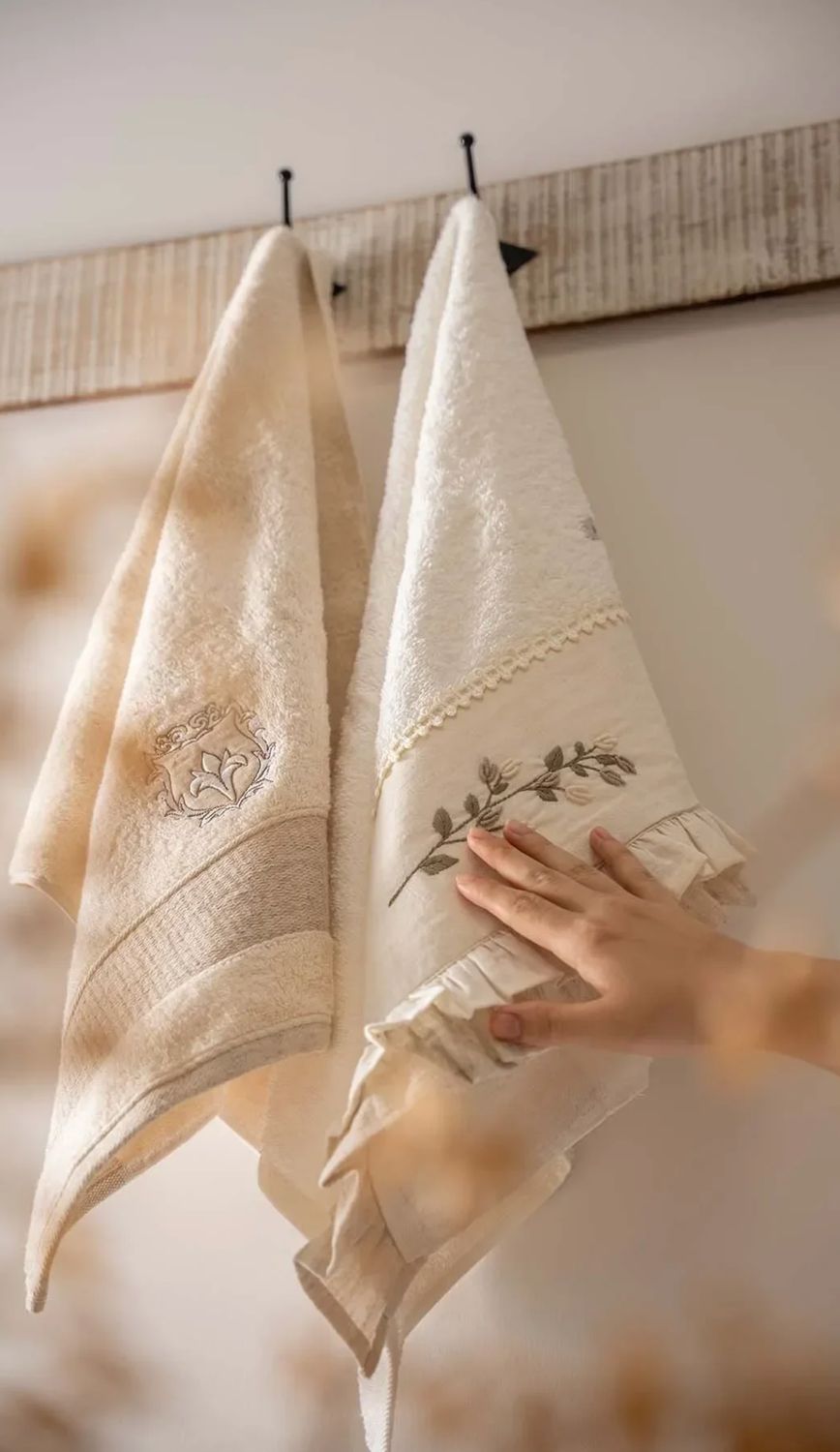 Ecocotton Leyna Familie Badjas Set 100% Biologisch Katoen Geborduurd Crème/Crème- M/L