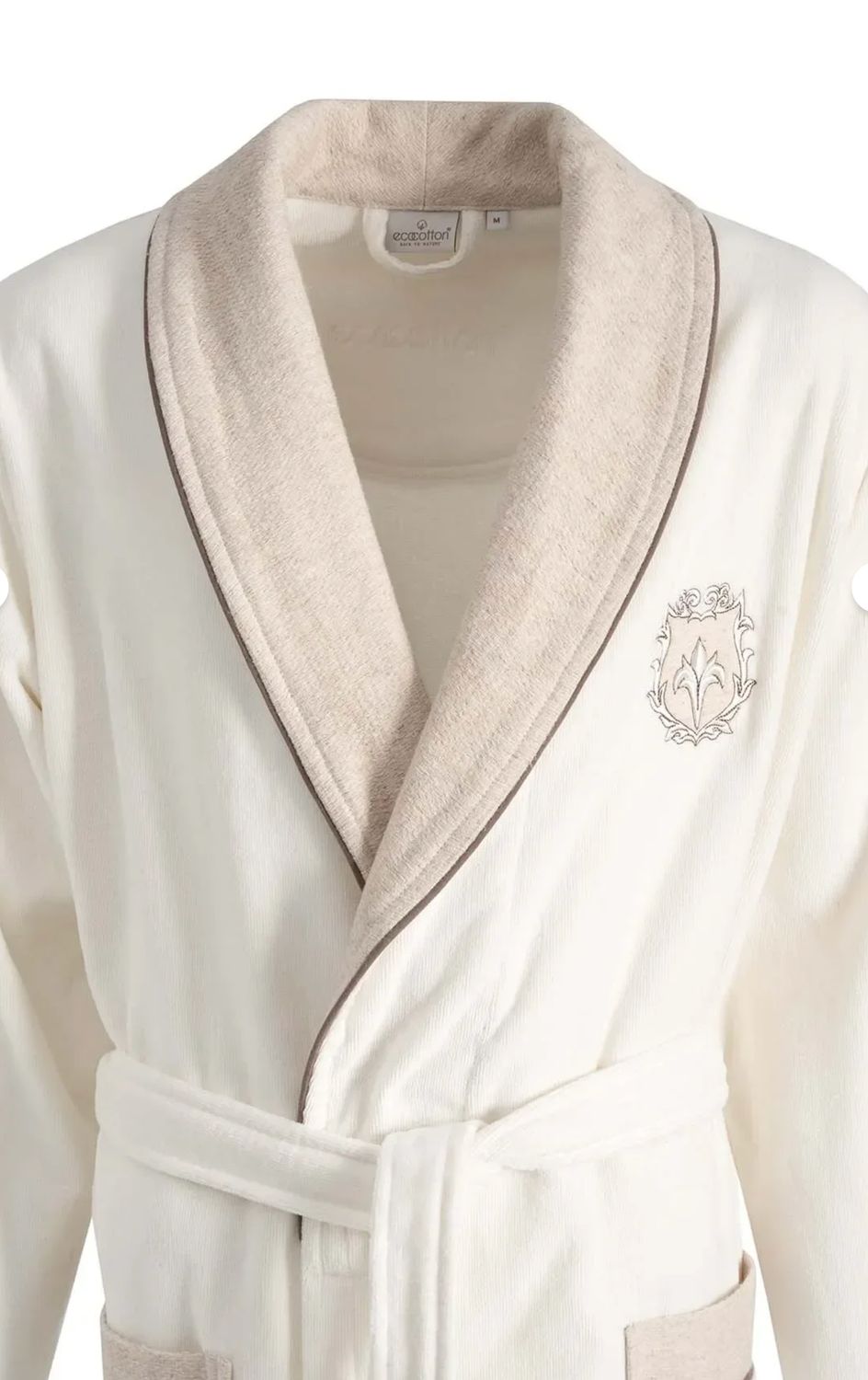 Ecocotton Leyna Familie Badjas Set 100% Biologisch Katoen Geborduurd Crème/Crème- M/L