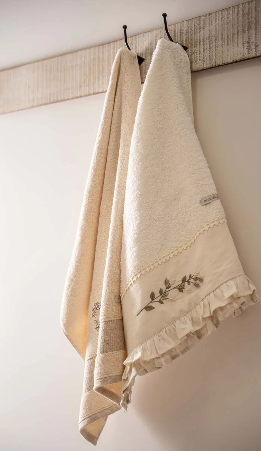 Ecocotton Leyna Familie Badjas Set 100% Biologisch Katoen Geborduurd Crème/Crème- M/L