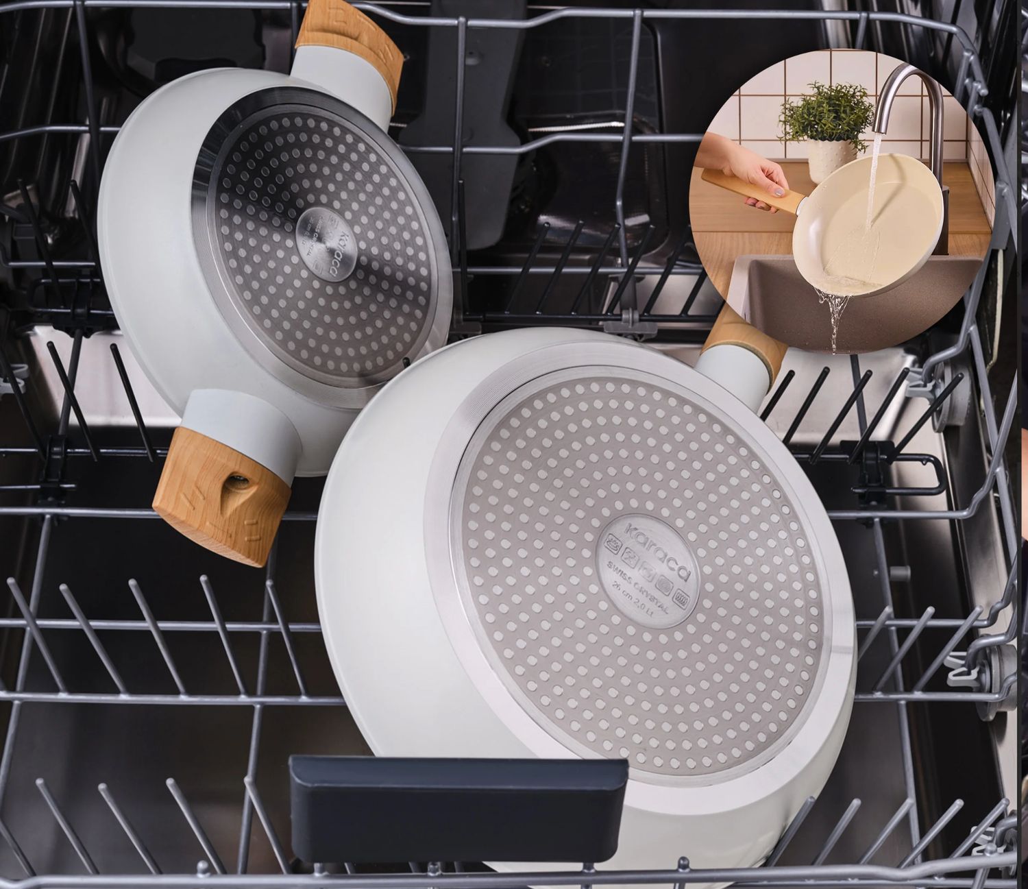 Karaca Swiss Crystal Almond Cream, Pan Set, Induction Karaca Swiss Crystal Almond Cream, Pan Set, Induction