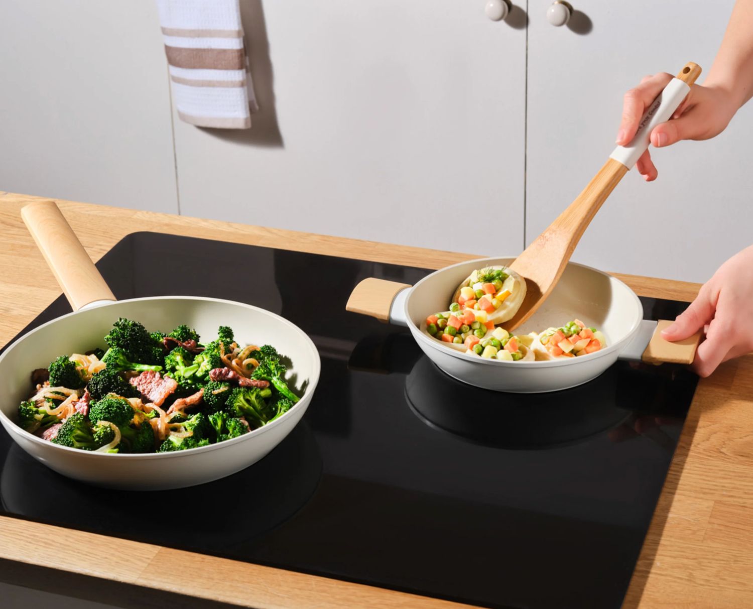 Karaca Swiss Crystal Almond Cream, Pan Set, Induction Karaca Swiss Crystal Almond Cream, Pan Set, Induction