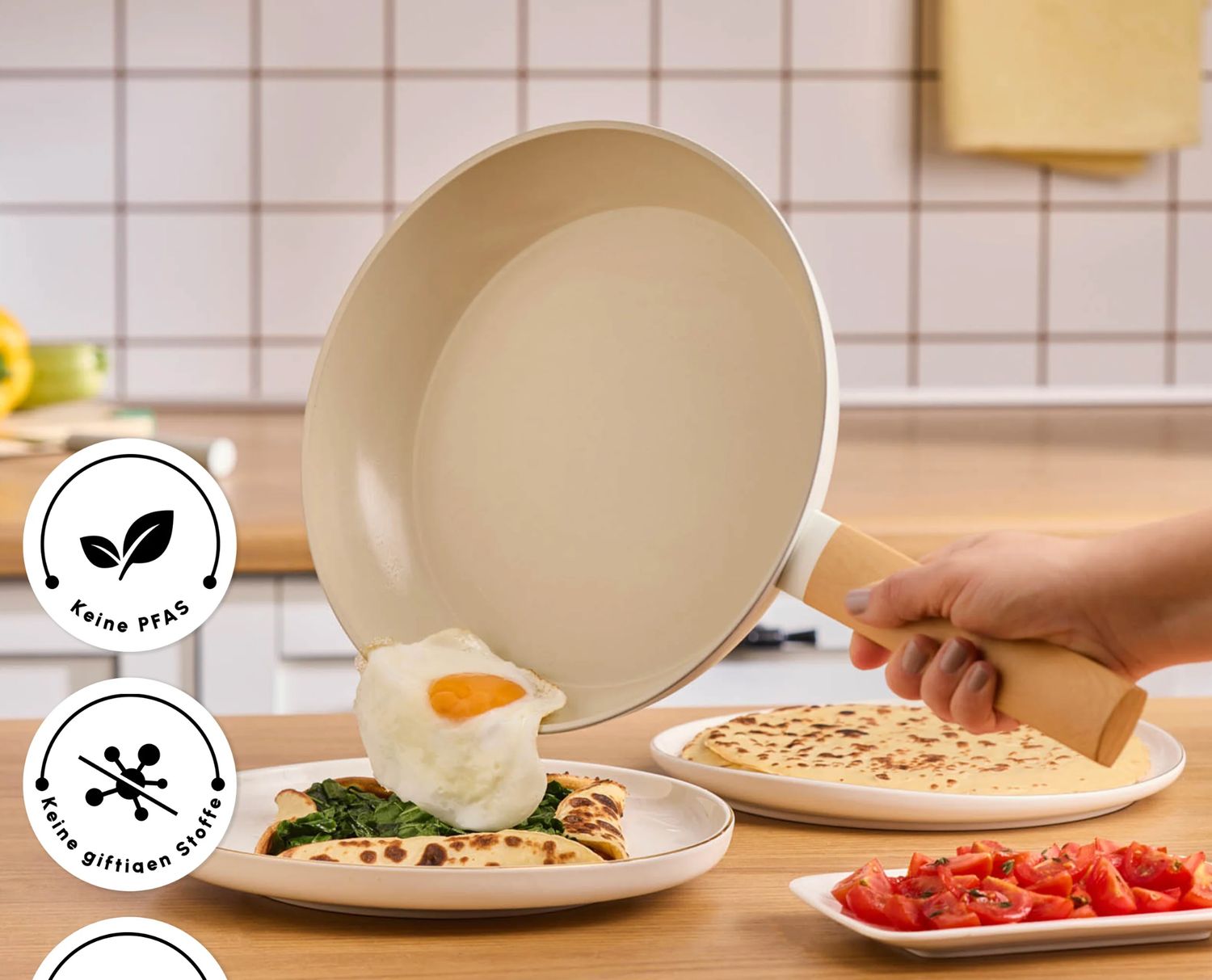 Karaca Swiss Crystal Almond Cream, Pan Set, Induction Karaca Swiss Crystal Almond Cream, Pan Set, Induction