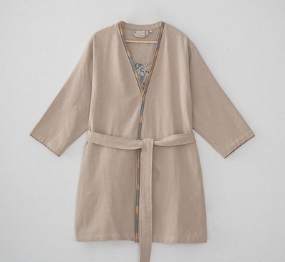 Ecocotton Revna vrouwen ochtendjas biologisch katoen beige