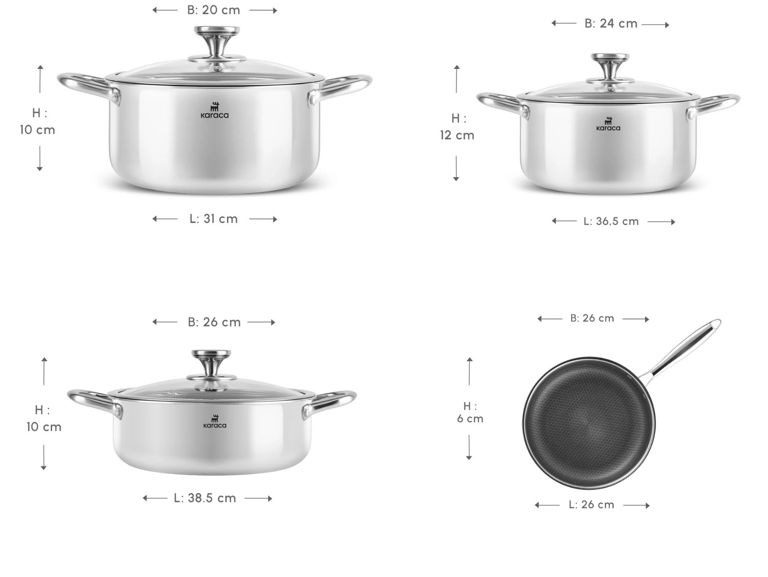 Karaca 3Ply, roestvrijstalen Guardian 7-delige inductiekookset, zilver Karaca 3Ply, roestvrijstalen Guardian 7-delige inductiekookset, zilver