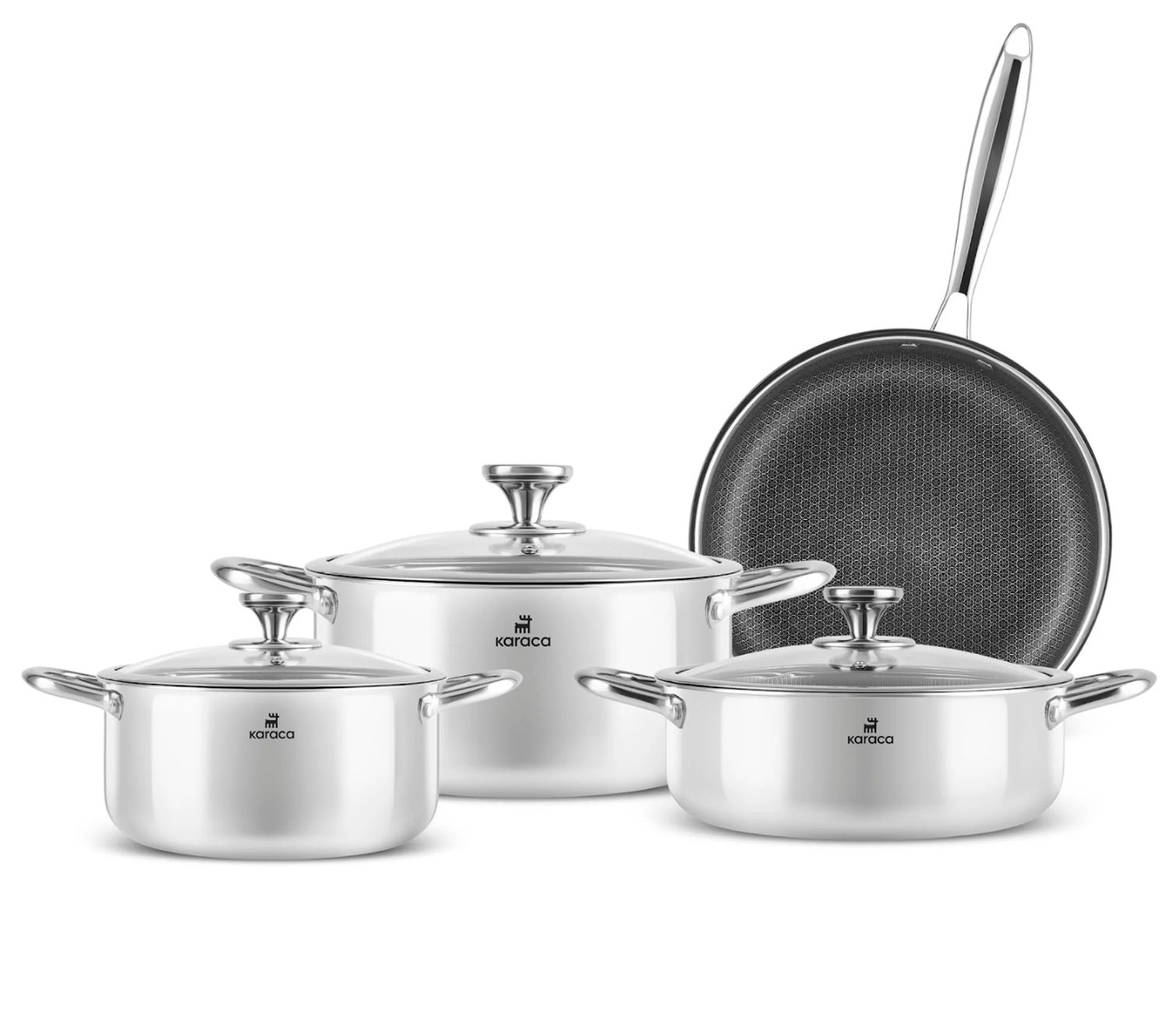 Karaca 3Ply, roestvrijstalen Guardian 7-delige inductiekookset, zilver Karaca 3Ply, roestvrijstalen Guardian 7-delige inductiekookset, zilver