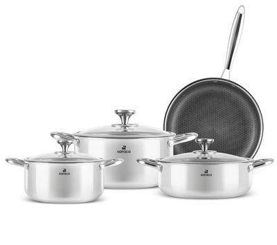 Karaca 3Ply, roestvrijstalen Guardian 7-delige inductiekookset, zilver