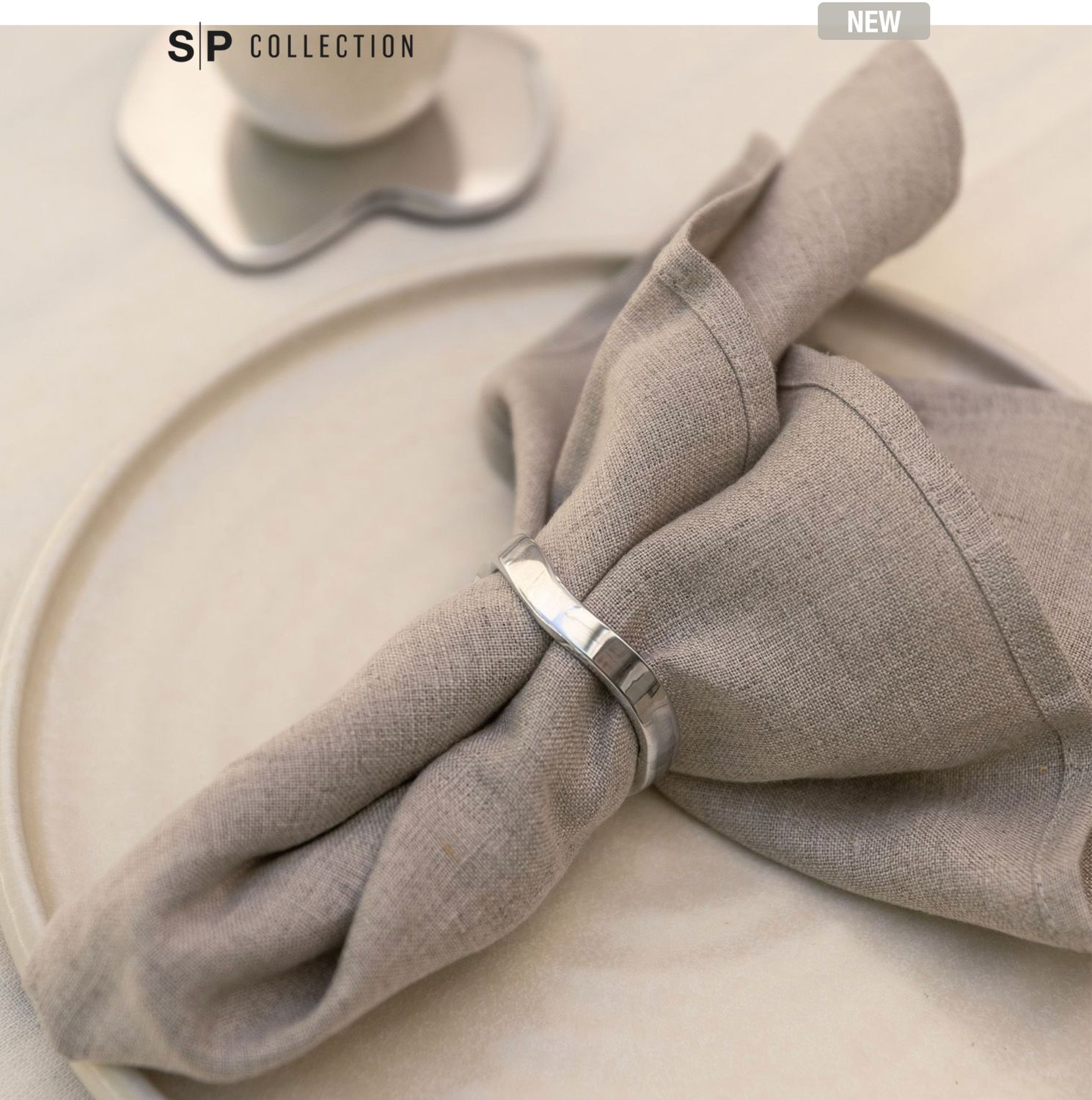 S&P Servetring 4,5cm organisch zilver Charm - set/4