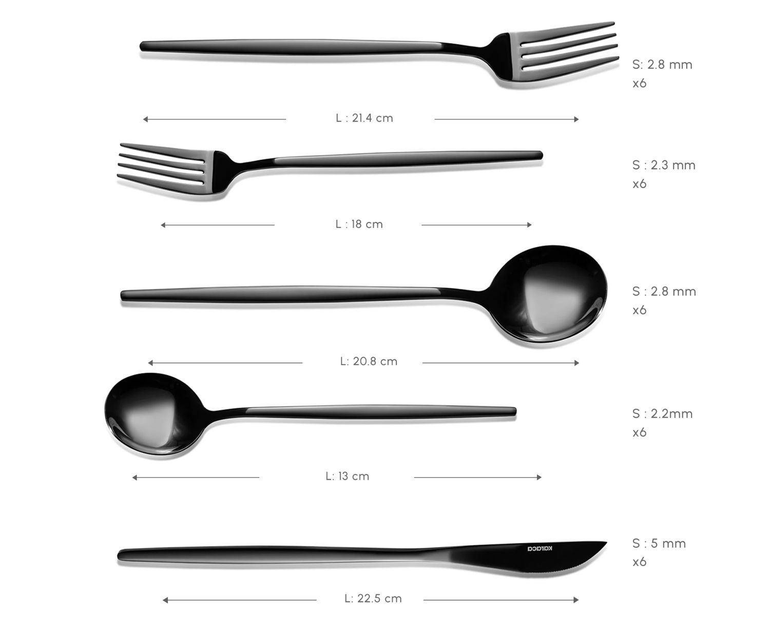 Karaca Orion glanzend zwart 30-delig bestekset voor 6 personen Karaca Orion glanzend zwart 30-delig bestekset voor 6 personen