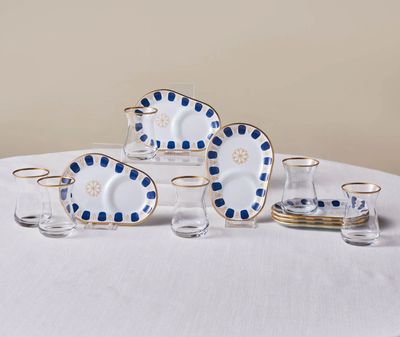 Karaca Belem Navy 12-delige theeglazen set