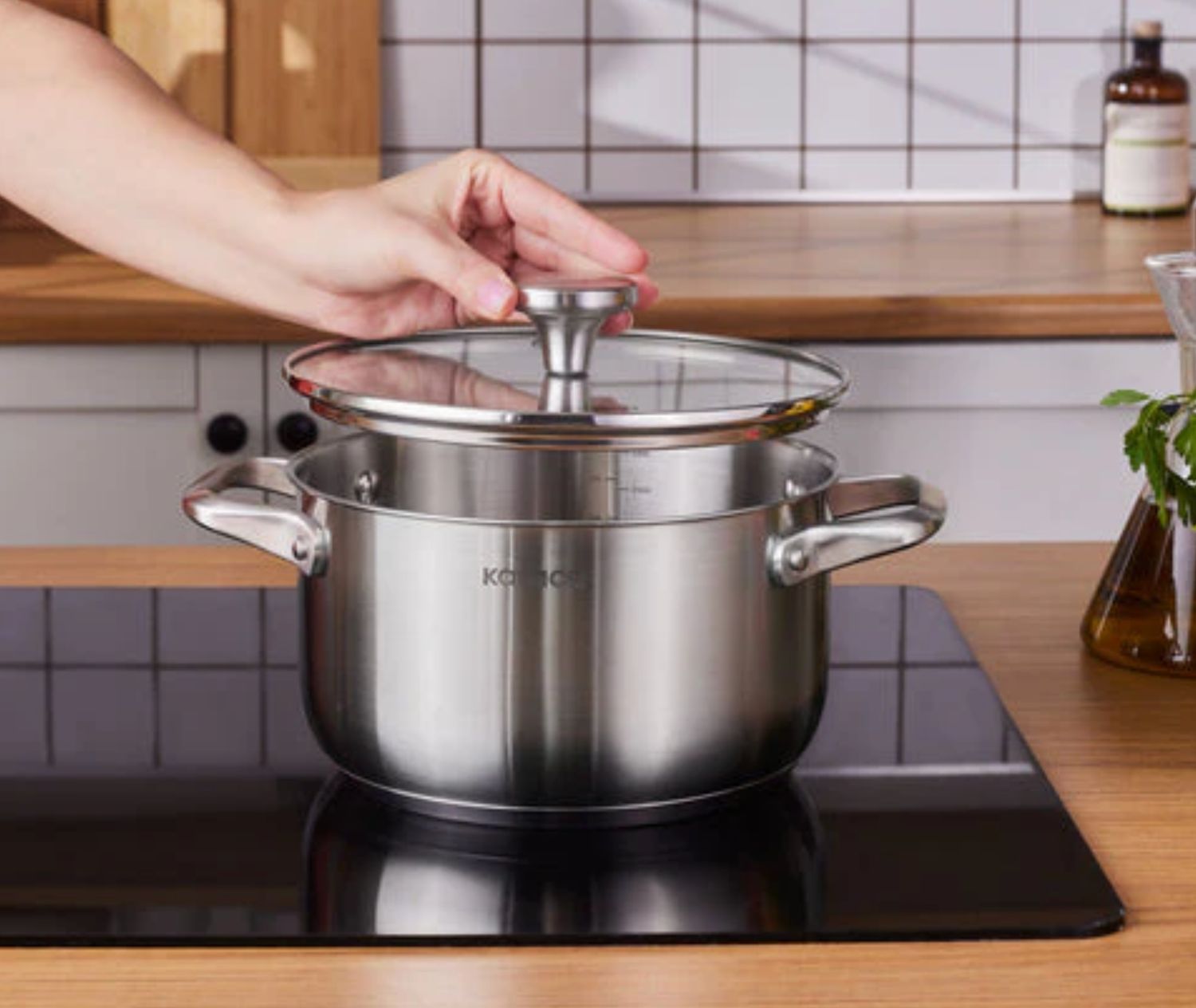 Karaca Elite roestvrijstalen inductie kookpot met deksel, 22 cm, zilver