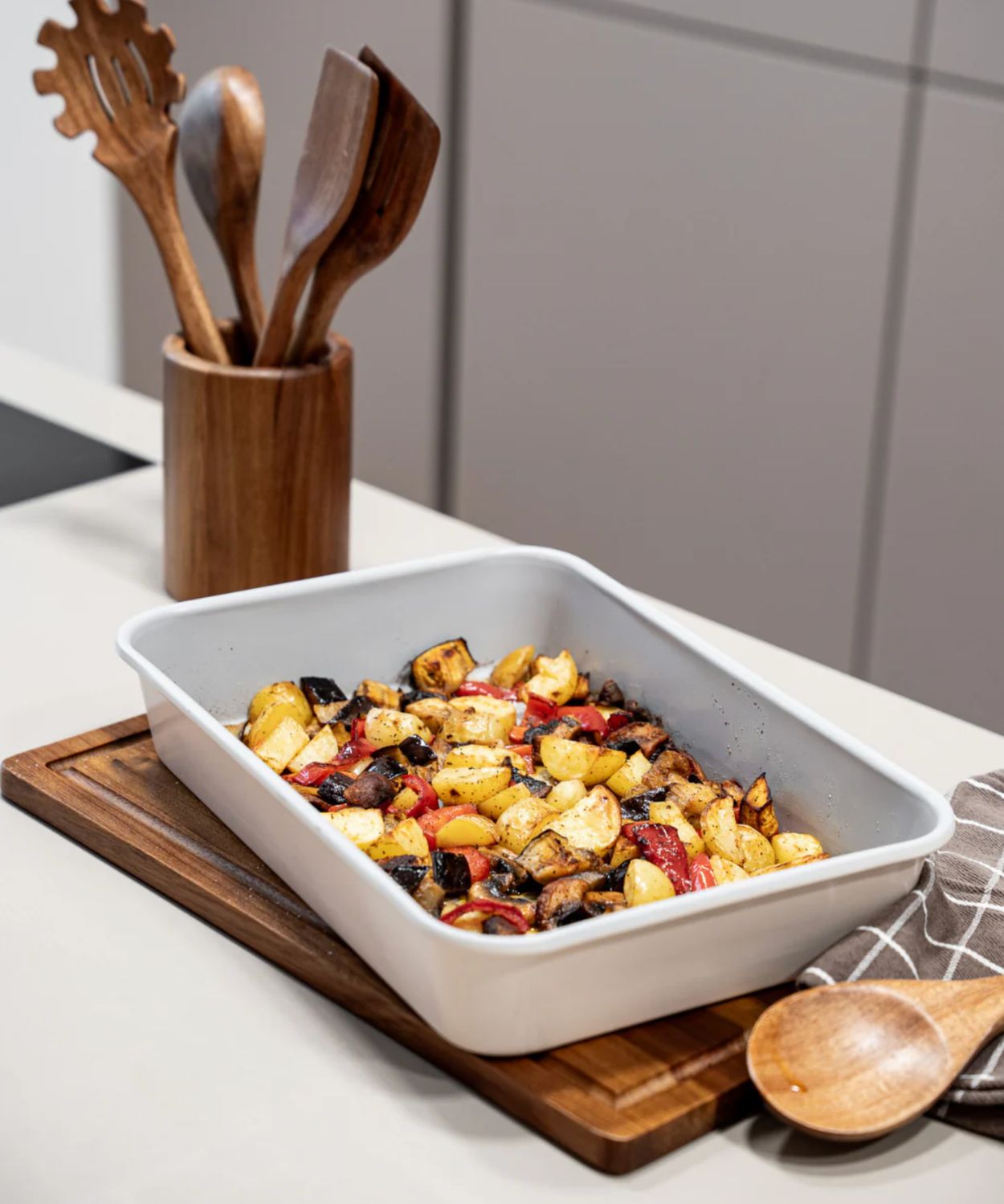 Rechthoekige keramische bakplaat beige – Antiaanbak