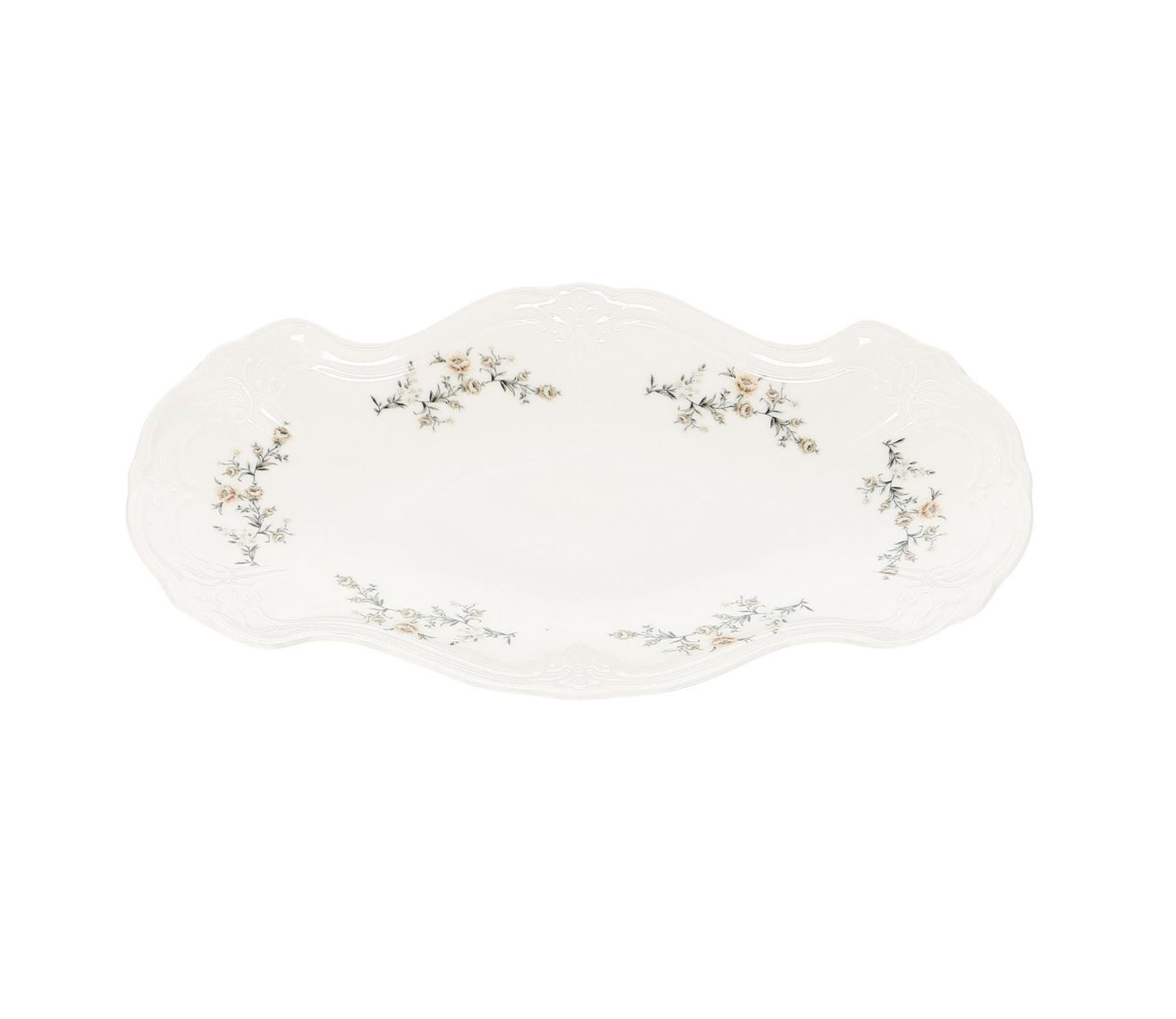 Serveerschaal 39X25CM Bruine Bloem Retro