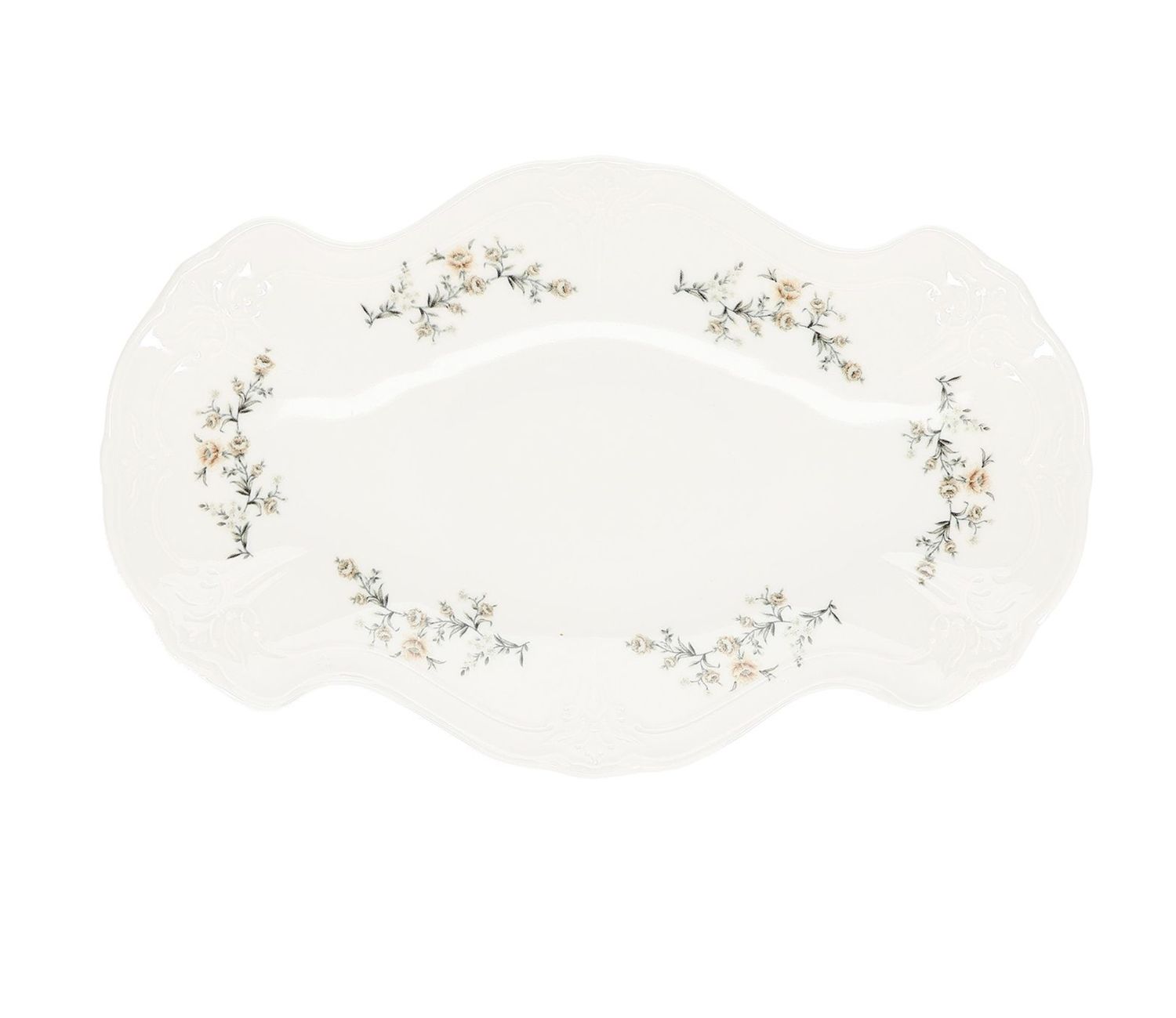 Serveerschaal 39X25CM Bruine Bloem Retro