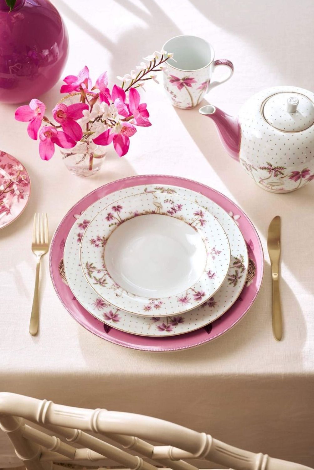 Pip Studio Diep Bord Jolie Stippen Goud Roze 21.5cm