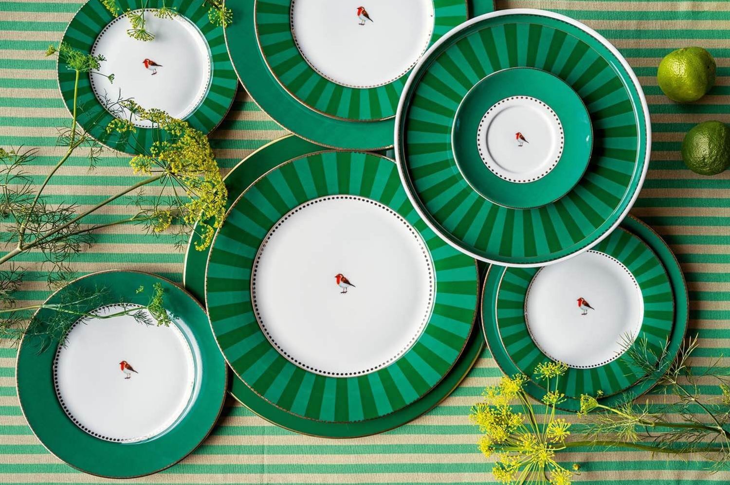 Pip Studio Love Birds Ontbijtbord Strepen Groen 21cm