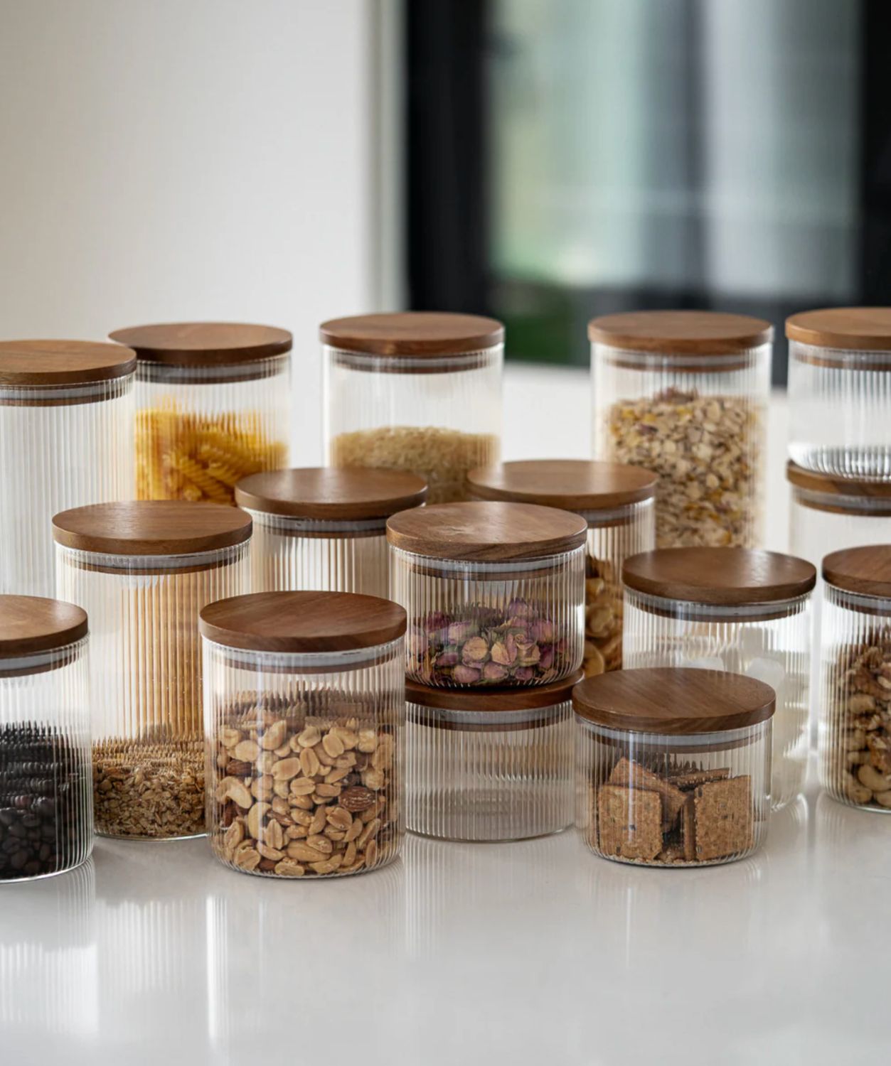 Voorraadpotten Acacia Stripe voordelige set 16 Delig