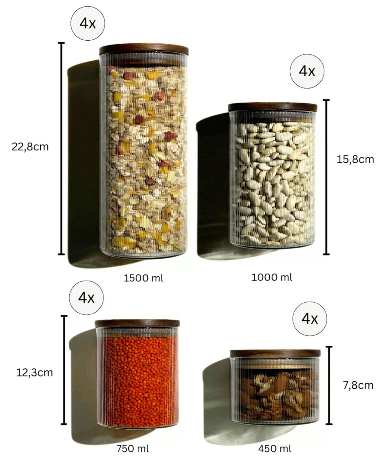 Voorraadpotten Acacia Stripe voordelige set 16 Delig