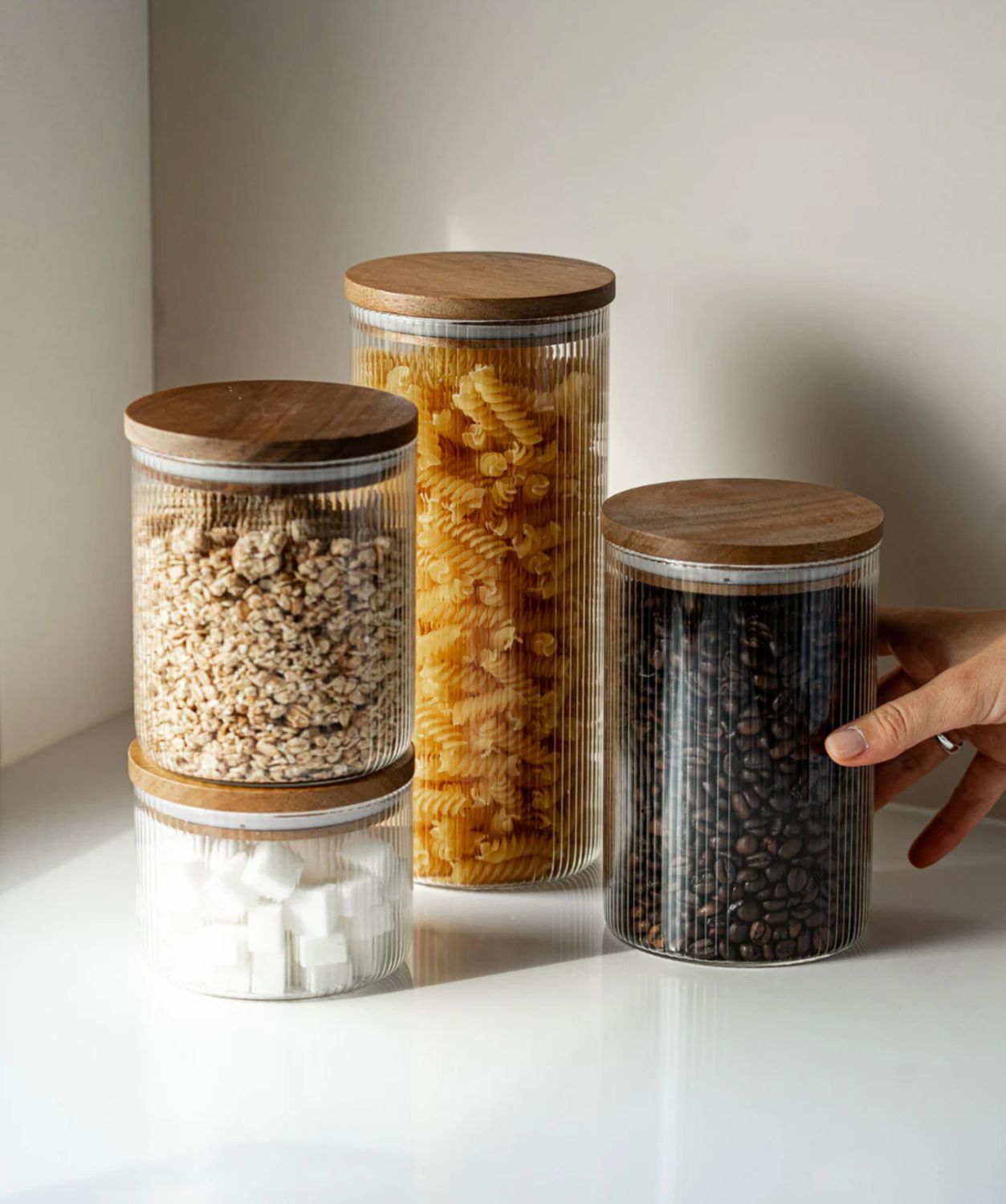 Voorraadpotten Acacia Stripe voordelige set 16 Delig