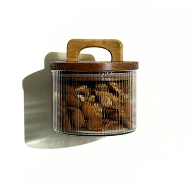 Voorraadpotten Henkel Stripe acacia deksel set van 2/ 450 ml