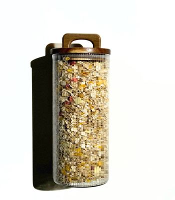 Voorraadpotten Henkel Stripe acacia deksel set van 2/ 1500 ml