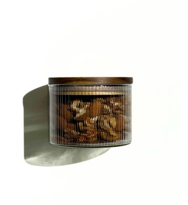 Voorraadpotten Stripe acacia deksel set van 2/ 450 ml