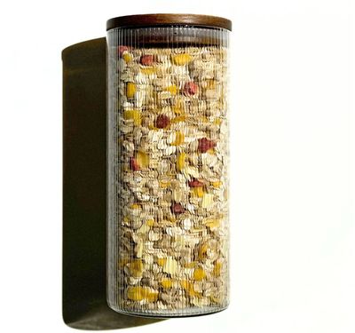 Voorraadpotten Stripe acacia deksel set van 2/ 1500 ml