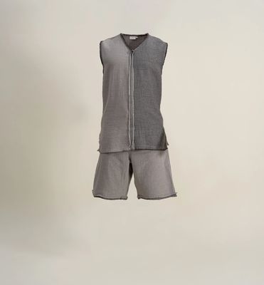 Ecocotton Melsa Heren Pyjama Set Met Short 100% Organisch Katoen Mousseline Antraciet