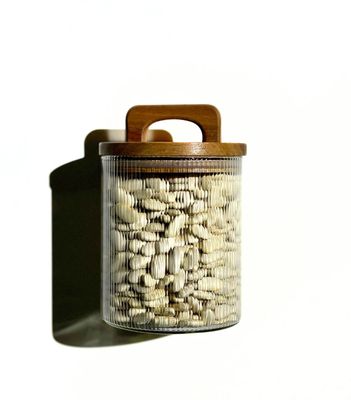 Voorraadpotten Henkel Stripe acacia deksel set van 2/ 750 ml