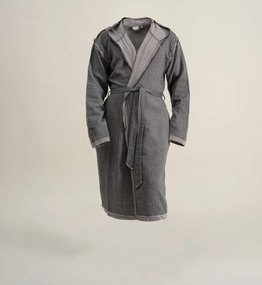 Ecocotton Melsa Heren ochtendkleed 100% biologisch katoen Mousseline Antraciet