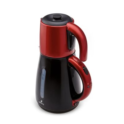 Karaca Daystar 2 in 1 Theezet Apparaat Met Stalen Theepot Rood zwart Karaca Daystar 2 in 1 Theezet Apparaat Met Stalen Theepot Rood zwart