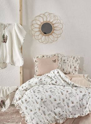 Ecocotton Lora Baby Girl Dekbedovertrek Set 100% Organisch Katoen Handgeborduurd Bedrukt 100x150 Cm