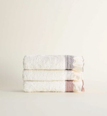 Ecocotton Alessa 3-Delige handdoek 100% Biologisch Katoen Crème-Poeder-Grijs 30X50cm