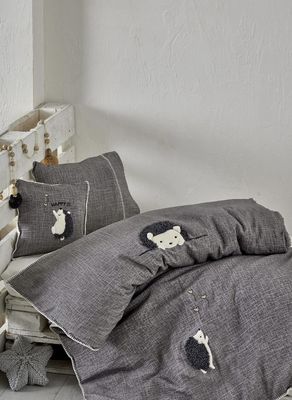 Ecocotton Migala Baby Dekbedovertrek Set 100% Biologisch Katoen Mousseline Geborduurd Grijs 100x150 Cm