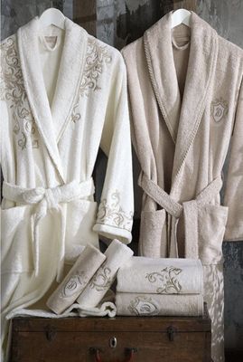 Dantela Serra Bamboe Familie Badjassen Set Crème-Bruin