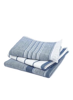 Ecocotton Elis 3-Piece Drying Towel 100% Organic Cotton Yarn Dyed Special Woven Blue-Cream 40X60 Cm