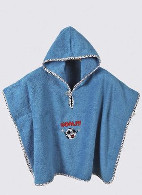 Ecocotton  Voetbal Baby Poncho 100% Biologisch Katoen Geborduurd Blauw 2-5 Jaar