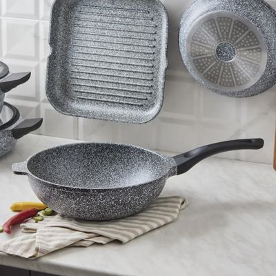 Karaca Serra Grijs Biograniet Wokpan 28cm Karaca Serra Grijs Biograniet Wokpan 28cm